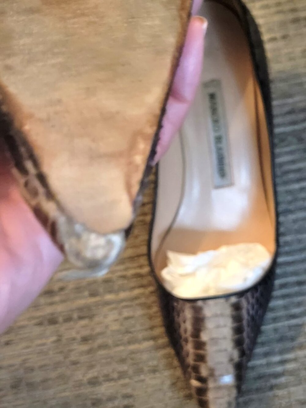 Manolo Gray/Black Snake Skin Kitten Heel - 36 - Picture 3 of 6